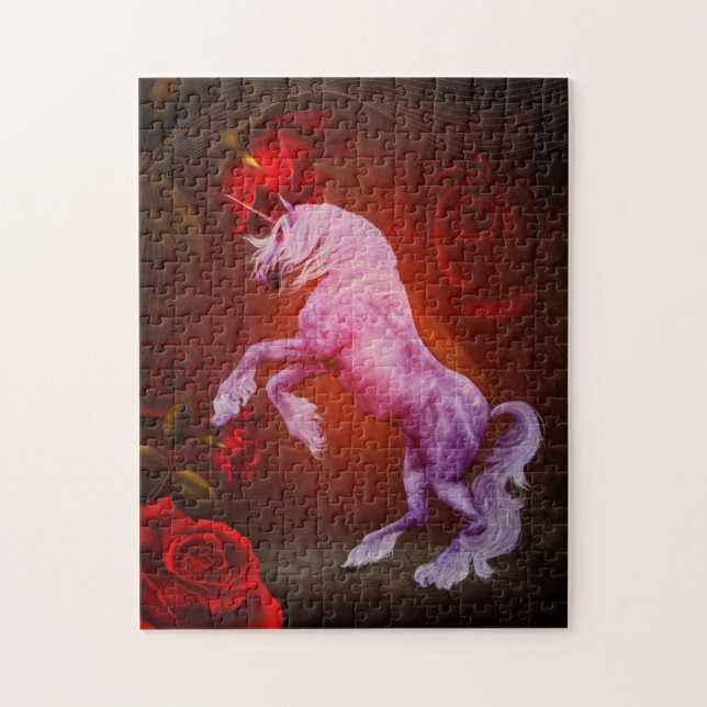 Unicorn And Red Roses Fantasy Horse Art Jigsaw Puzzle (Vertical)