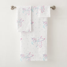 Unicorn and stars, bathroom towel set