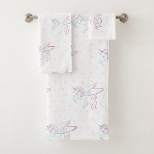 Unicorn and stars, bathroom towel set