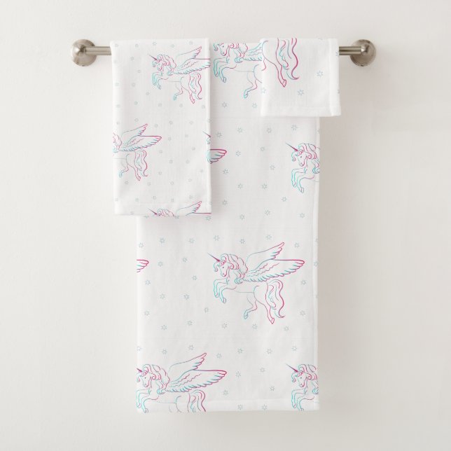 Unicorn and stars, bathroom towel set (Insitu)