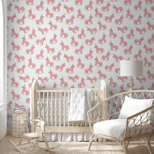 Unicorn and Stars Pattern Cute Pink White Wallpaper