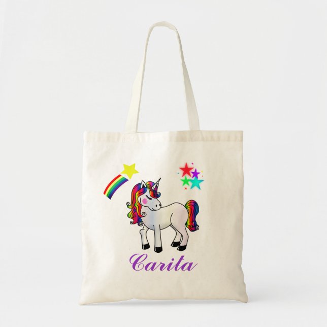 Unicorn and Stars Personalized Tote Bag (Front)