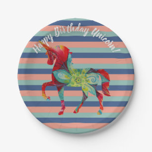 Unicorn and Stripes Birthday Paper Plates