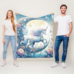 Unicorn And The Moon Fleece Blanket