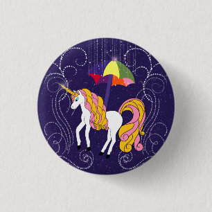 Unicorn and Umbrella Whimsical Cartoon Art 1 Inch Round Button