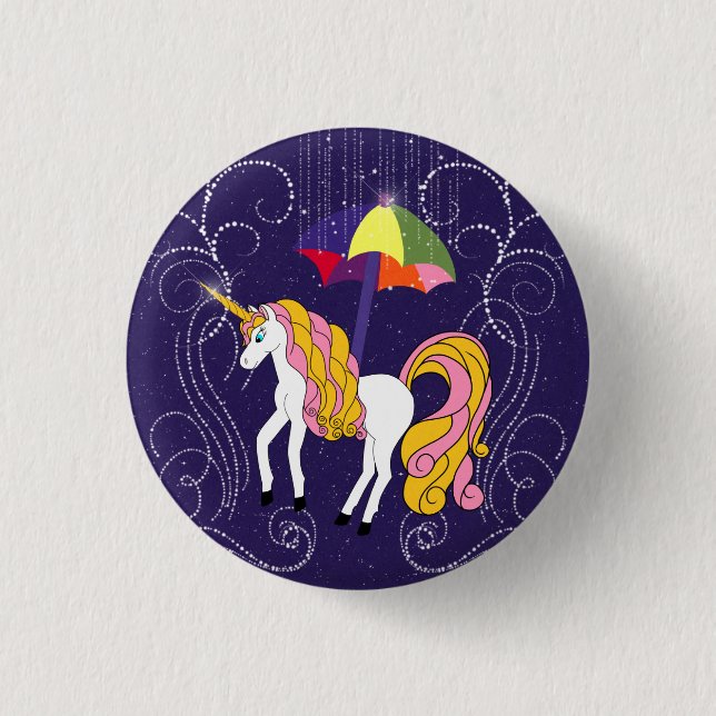 Unicorn and Umbrella Whimsical Cartoon Art 1 Inch Round Button (Front)