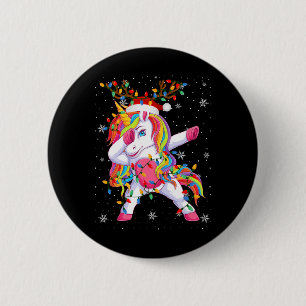 Unicorn Animal Santa Hat Ugly Christmas Tree Light 2 Inch Round Button