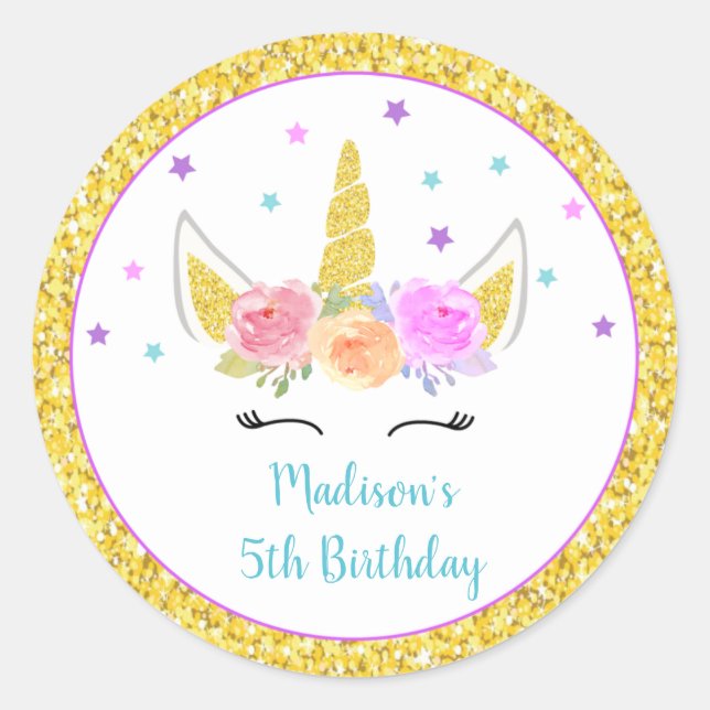 Unicorn Anniversaire Fête Favoriser Stickers (Devant)