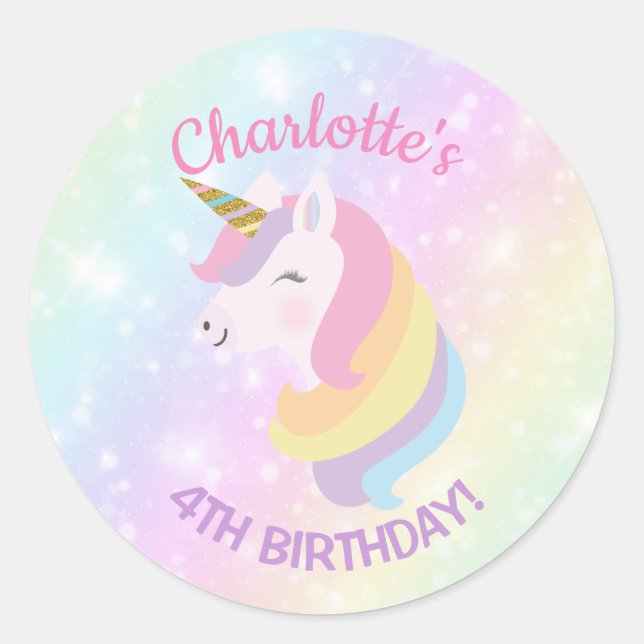 Unicorn Anniversaire Fête Favoriser Stickers (Devant)