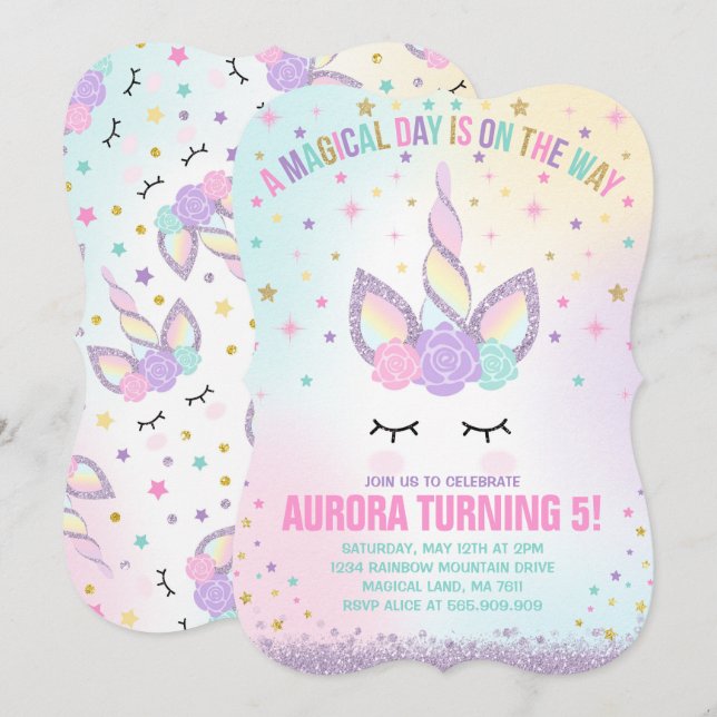 Unicorn Anniversaire Invitation Magique Unicorn Pa (Devant / Derrière)