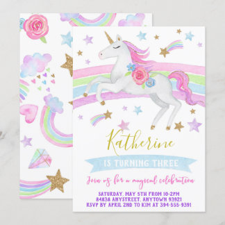 Unicorn anniversaire invitation rainbows unicorn