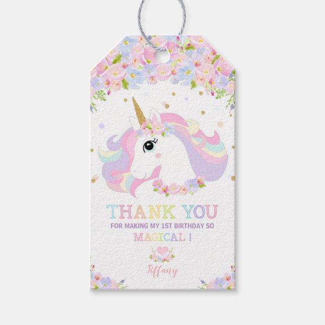 Unicorn Anniversaire Merci Favoriser les étiquette (Devant)