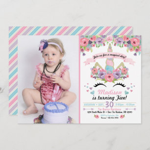 Unicorn Anniversaire Photo Invitation