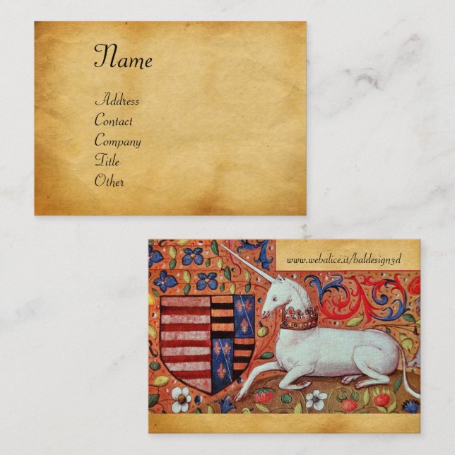 UNICORN / Antique Brown Parchment Business Card (Front/Back)