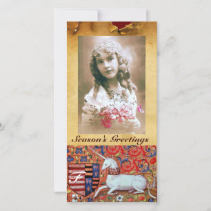 UNICORN ANTIQUE BROWN PARCHMENT MONOGRAM HOLIDAY CARD