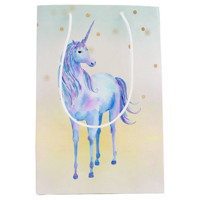 Unicorn Aqua Pink Yellow Tie Dye Gold Confetti Medium Gift Bag (Front)