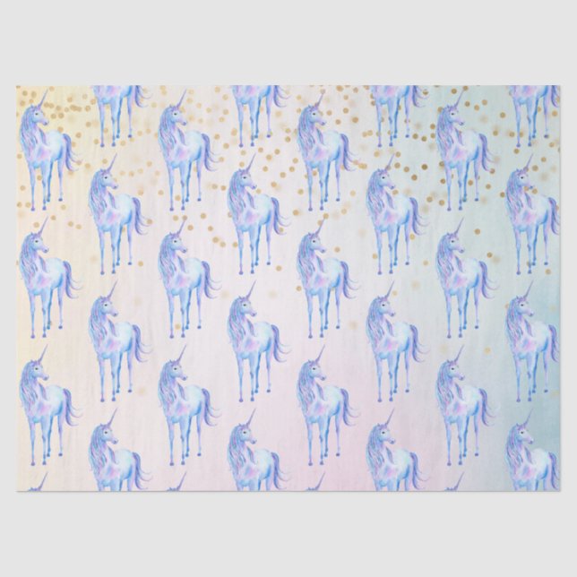 Unicorn Aqua Pink Yellow Tie Dye Gold Confetti Tissue Paper (Front)