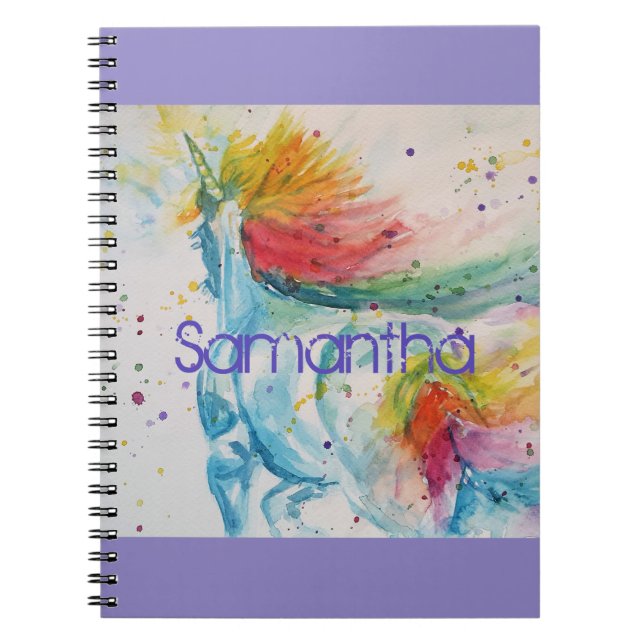 Unicorn Aquarelle Peinture Girls Nom Carnet (Devant)