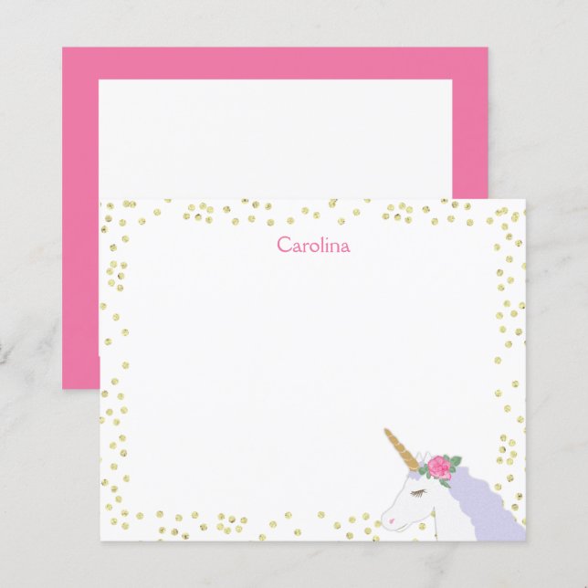 Unicorn Aquarelle rose violet et feuilles de notes (Devant / Derrière)