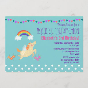 Unicorn arc-en-ciel et nuages Invitation d'anniver