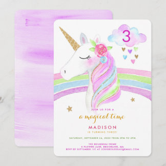 Unicorn Arc en ciel Magique Invitation d'anniversa