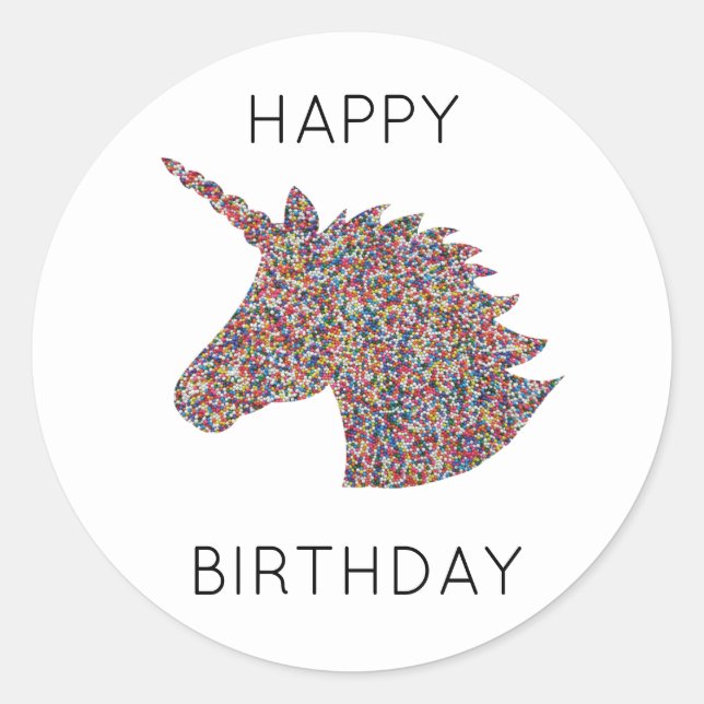 Unicorn arrose les joyeux Stickers de fête d'anniv (Devant)