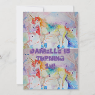 Unicorn Art Aquarelle Invitation Anniversaire