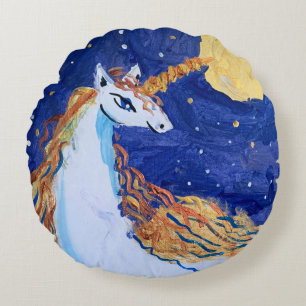 Unicorn "Art by Kids" Round Pillow