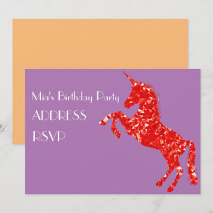 Unicorn art colourful girl's birthday party invitation