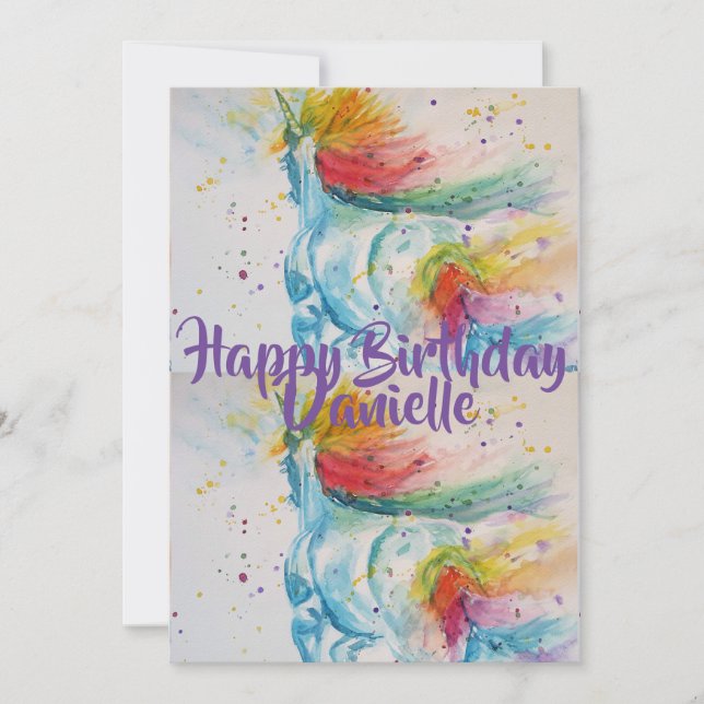 Unicorn Art Watercolour Birthday Invitation (Front)