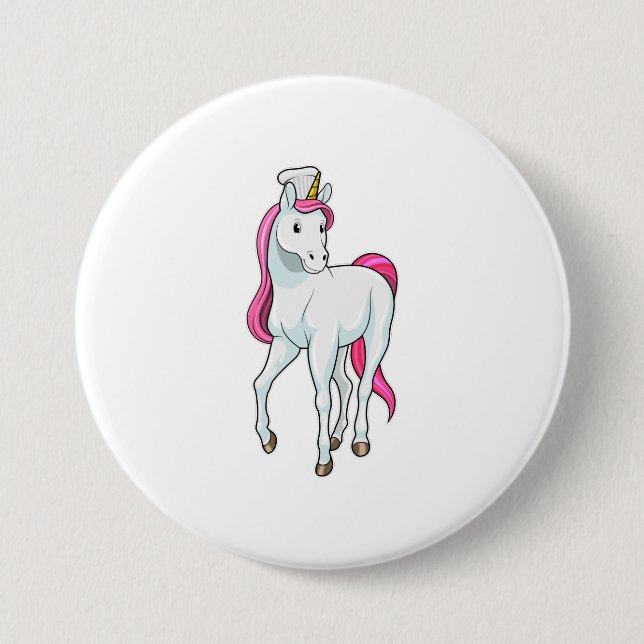 Unicorn as Cook with Chef hat 3 Inch Round Button (Front)