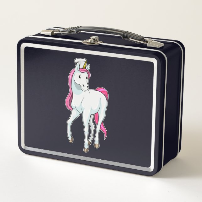 Unicorn as Cook with Chef hat Metal Lunch Box (Front)