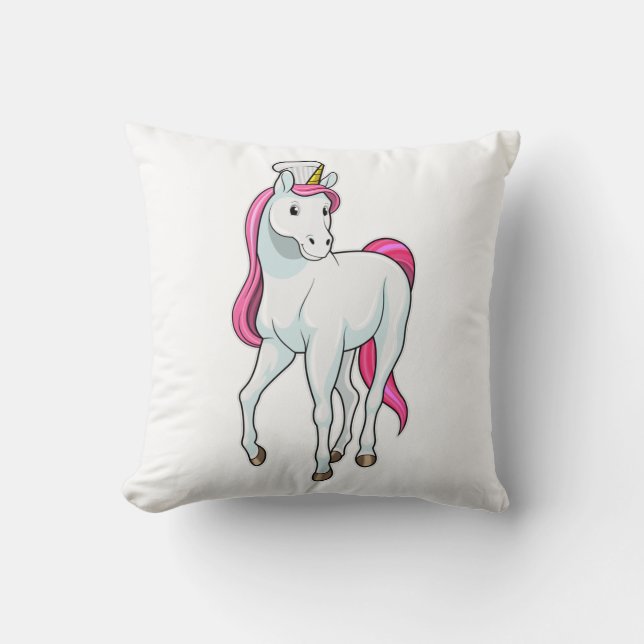 Unicorn as Cook with Chef hat Throw Pillow (Front)