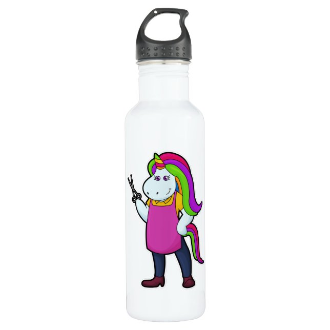 Unicorn as Hairdresser with Scissors 710 Ml Water Bottle (Front)