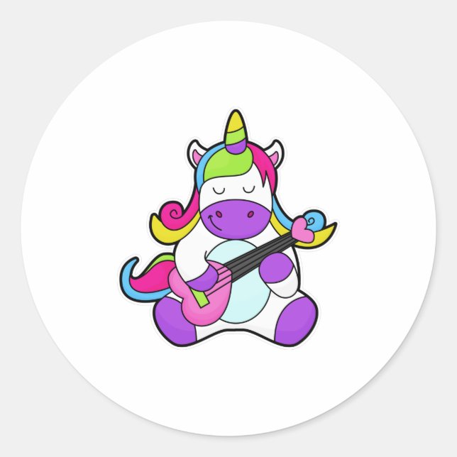 Unicorn as Musician with Guitar Classic Round Sticker (Front)