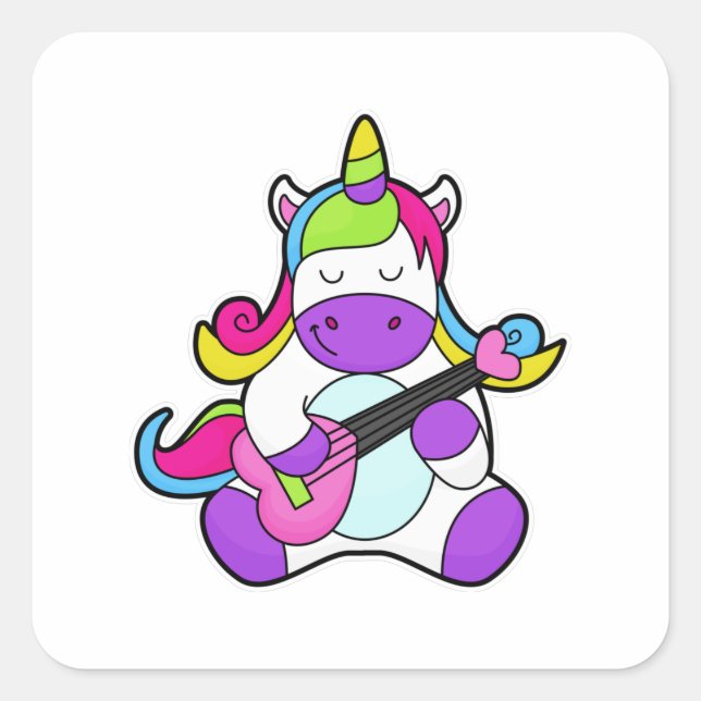Unicorn as Musician with Guitar Square Sticker (Front)
