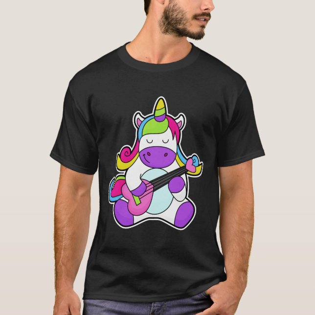 Unicorn as Musician with Guitar T-Shirt (Front)