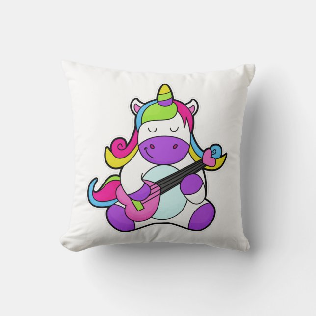Unicorn as Musician with Guitar Throw Pillow (Front)