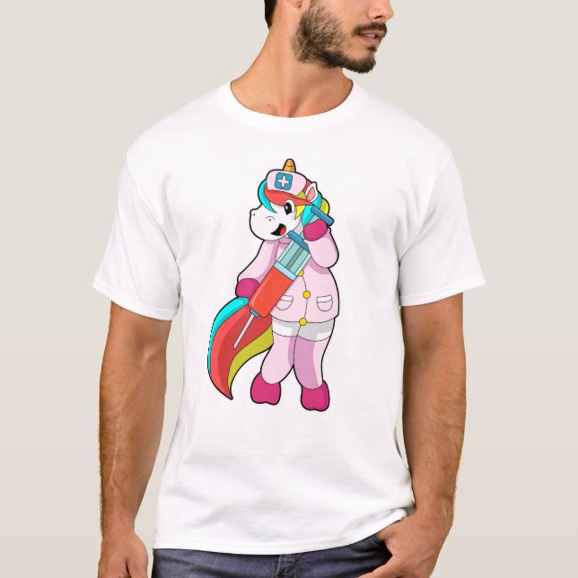 Unicorn as Nurse at Vaccination & Syringe T-Shirt (Front)