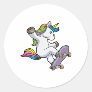 Unicorn as Skater with Skateboard Classic Round Sticker