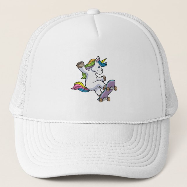 Unicorn as Skater with Skateboard Trucker Hat (Front)