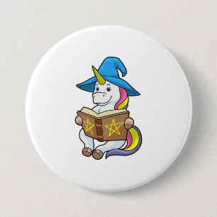 Unicorn as Wizard with Book & Hat 3 Inch Round Button