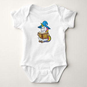 Unicorn as Wizard with Book & Hat Baby Bodysuit
