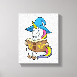 Unicorn as Wizard with Book & Hat Canvas Print