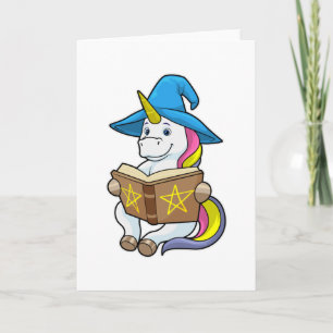 Unicorn as Wizard with Book & Hat Card