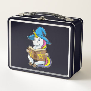 Unicorn as Wizard with Book & Hat Metal Lunch Box