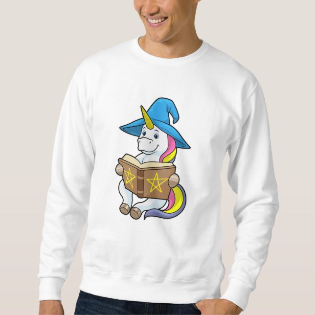Unicorn as Wizard with Book & Hat Sweatshirt (Front)