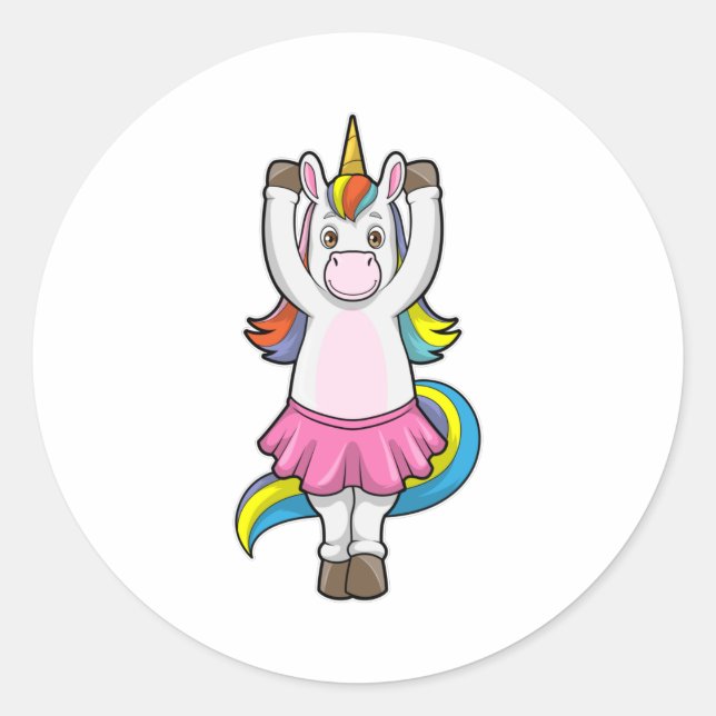 Unicorn at Ballet Dance with Skirt Classic Round Sticker (Front)