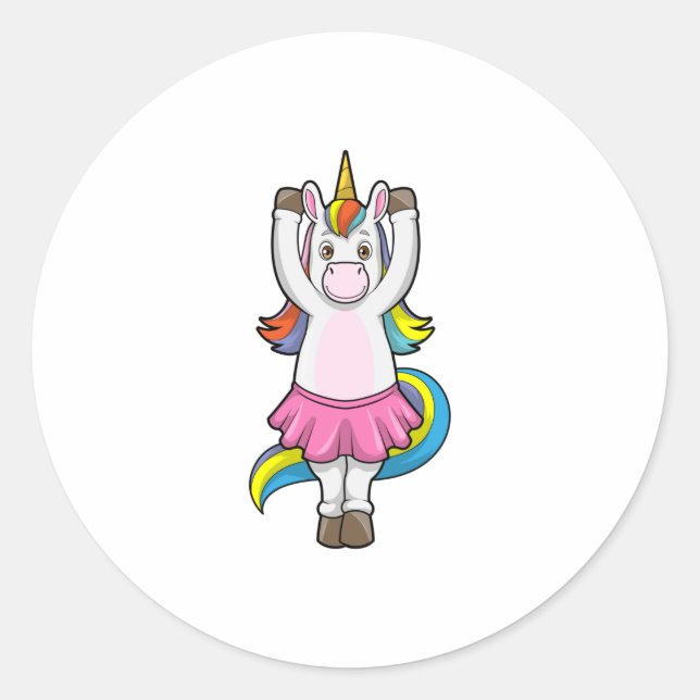 Unicorn at Ballet Dance with Skirt Classic Round Sticker (Front)