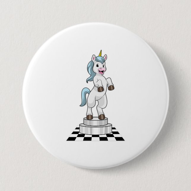 Unicorn at Chess as Chess piece Knight 3 Inch Round Button (Front)